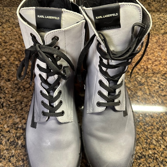 KARL LAGERFELD PARIS Grey Suede Leather Harness Moto Biker Style Boots Men\'s 9.5 Karl Lagerfeld Paris Men main image 2